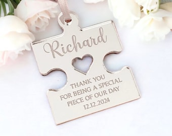 Jigsaw Piece Personalised Wedding Place Cards, Wedding Décor, Guest Name Places, Gold, Silver, Rose Gold Seating Place, Luxury Place Names
