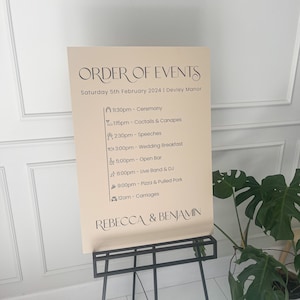 Wedding Order Of Events Welcome Sign, Wedding Timeline, Order Of The Day, Beige & Black, Venue Signage, Luxury Wedding Décor, A0 A1, A2 Sign