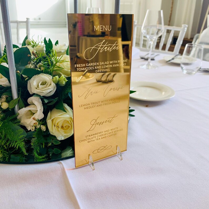 Gold Engraved Mirror Acrylic Menu Wedding Menus DL Standing Etsy
