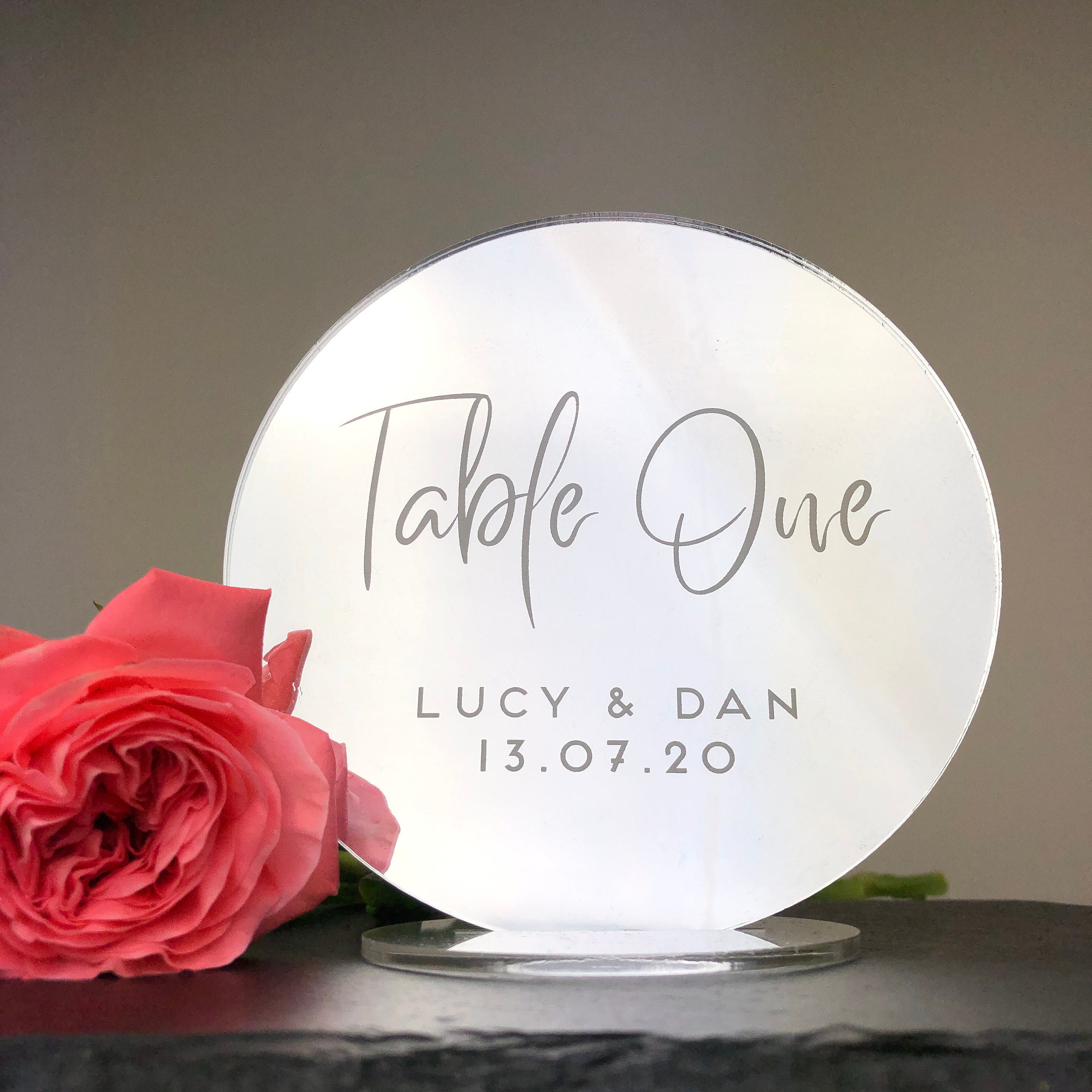 Silver Mirror Table Numbers Custom Acrylic Circle Wedding Etsy UK