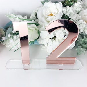 Rose Gold Mirror Table Numbers, Wedding Décor, Luxury Banqueting, Silver Mirror, Gold Mirror, Frosted Acrylic Table Number, Event Décor