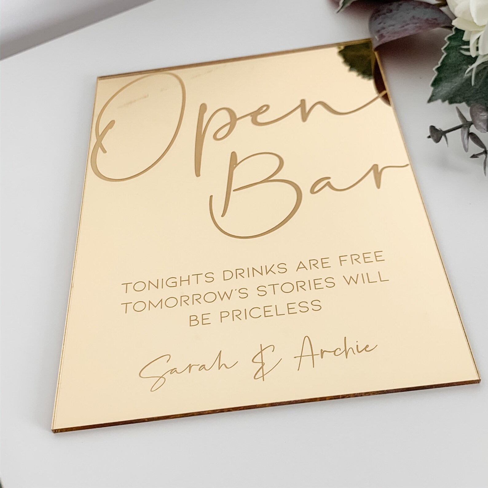 Open Bar Sign Gold Mirror Bar Sign Tonight's Drinks are Etsy