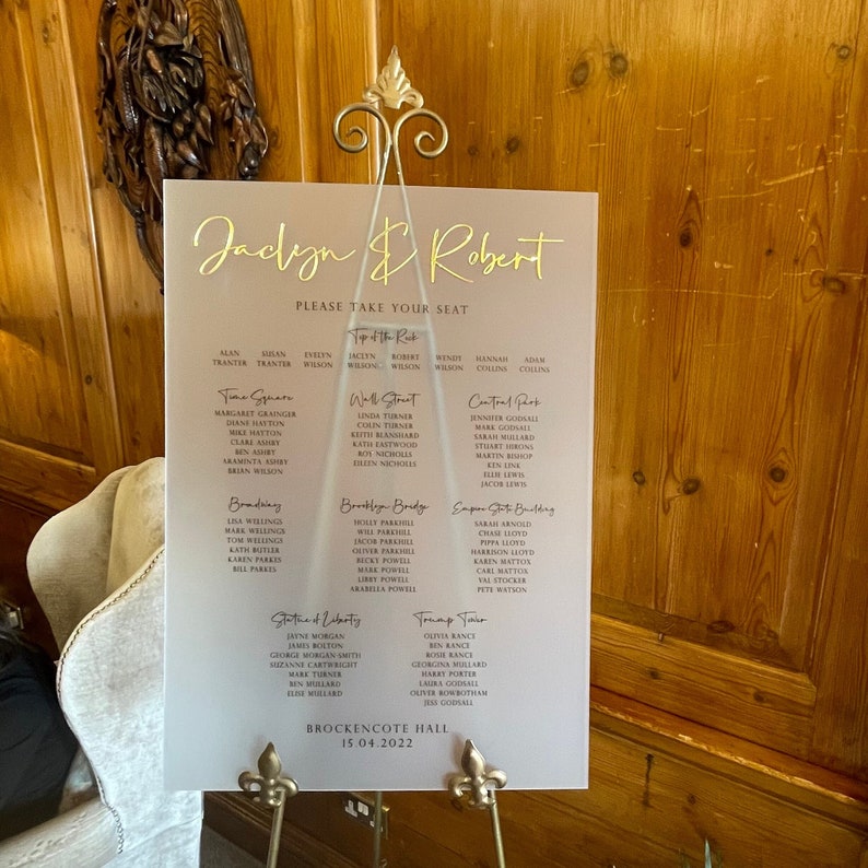 Frosted Acrylic Wedding Table Plan With Mirror Names Luxury Etsy UK