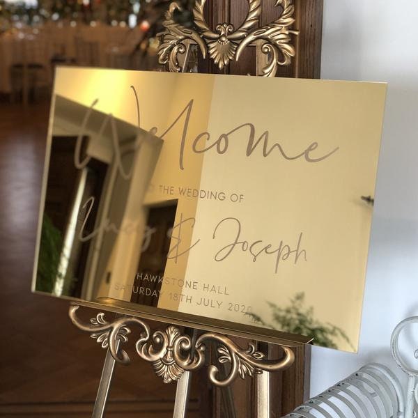 Mirror Engraved Wedding Welcome Sign, Personalised A0, A1, A2 Signs, Welcome To Our Wedding, Luxury Wedding Décor In Rose Gold, Gold, Silver