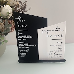 Monochrome Wedding Drinks Personalised Sign, Drinks Menu, Bar Menu, Combined Sign, Black & White Luxury Wedding Décor, Cocktail Menu