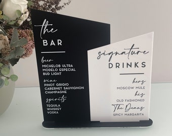 Monochrome Wedding Drinks Personalised Sign, Drinks Menu, Bar Menu, Combined Sign, Black & White Luxury Wedding Décor, Cocktail Menu