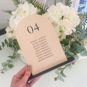 Wedding Table Numbers & Table Plan, Dome Top Modern Table Names With Stand, Custom Acrylic, Luxury Wedding Décor, Beige Event Table Sign