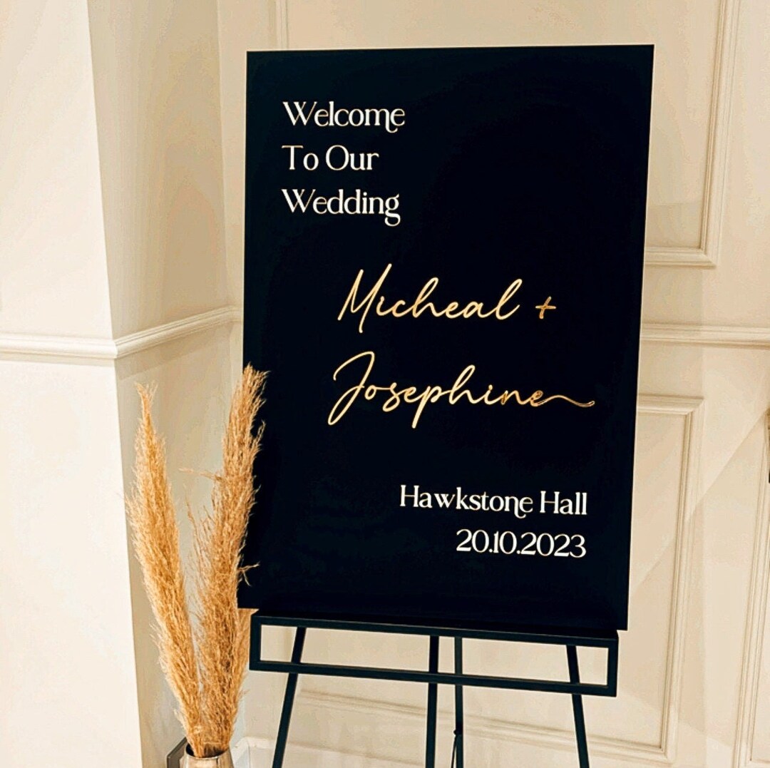Black and Gold Wedding Welcome Sign, Reception Welcome, Elegant Wedding ...