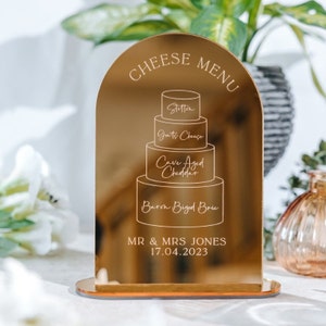 Personalised Wedding Cake Menu, Cheese Menu, Flavours Sign, Engraved Illustration, A4, A5, Custom Gold Mirror Menus, Luxury Dessert Sign