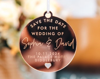 Save The Dates, Luxury Wedding Stationary, Mirror Engraved Personalised Tag, Save our Date, Wedding Invitations, Bespoke Cards, Invites