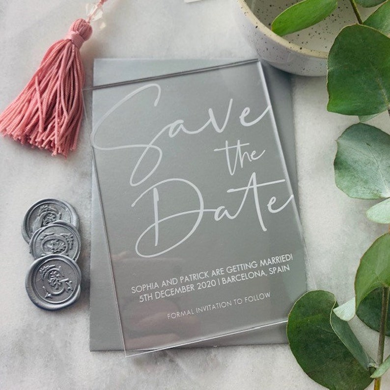 Save the date Clear Acrylic Personalised Save the Date Etsy