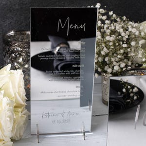 Engraved Wedding Mirror Menu - Silver, Gold & Rose Gold Acrylic