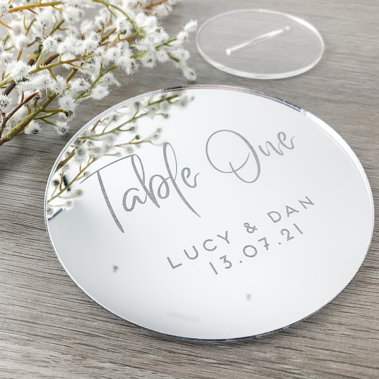 Silver Mirror Table Numbers, Custom Acrylic, Circle Wedding Table