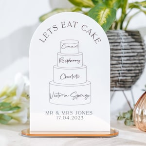 Menu di nozze con torta, decorazioni per nozze personalizzate a cupola, cartelli, illustrazione del sapore della torta, centrotavola, matrimonio semplicistico, menu A5
