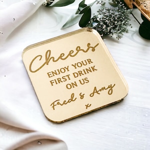 Regalos de boda personalizados, fichas para bebidas, regalos a medida, fichas para bebidas gratis para invitados a la boda, ideas para regalos, fichas acrílicas grabadas