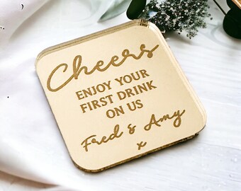 Personalised Wedding Favours, Drinks Token, Bespoke Favours, Free Drink Token for Wedding Guests, Favour Ideas, Engraved Acrylic Tokens