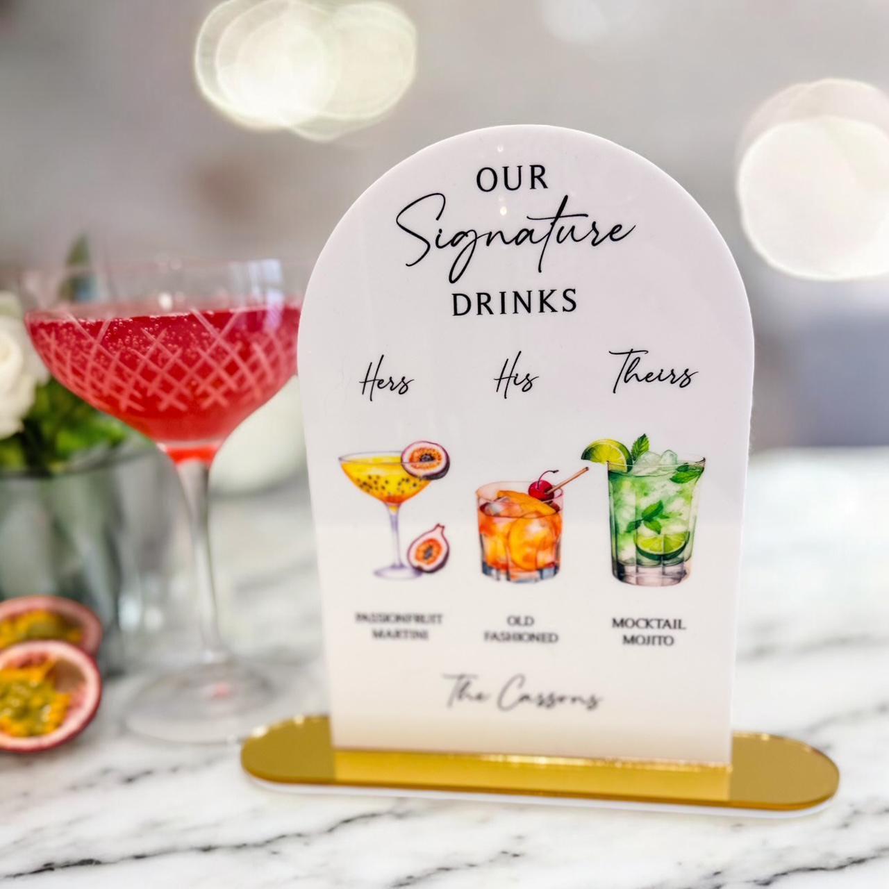 Example Personalised Cocktail Menu Personalised Wedding Cocktail Menu: Acrylic Sign With Luxury Stand - Etsy