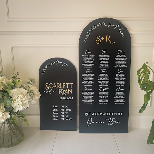 Wedding Duo or Trio Welcome Sign & Table Plan, Order Of The Day, Personalised Luxury Venue Signage, Bespoke Wedding Décor, Dome Top Signs