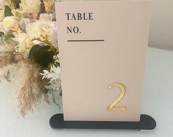 Wedding Table Numbers: Luxury Acrylic Signs (Beige & Gold, Stand)