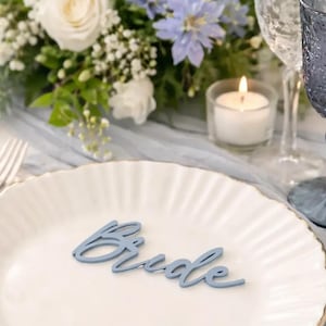 Dusky Blue Wedding Name Cards - Luxury Cut Out Guest Seating