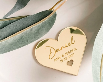 Personalised Wedding Place Names, Heart Engraved (Gold, Silver, Rose Gold)