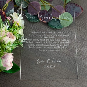 Wedding Vows Personalised Sign, Bride, Groom Vows, Acrylic Engraved His, Her, Our Vows A3, A4, A5 Wedding Keepsake, Mementos, Couples Vows image 6