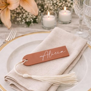 Wedding Name Places: Terracotta Acrylic with Colourful Tassels - Personalised