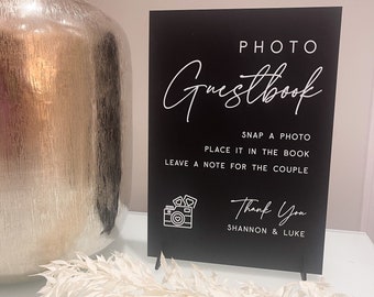 Photo Wedding Guest Book Sign, Modern Wedding Guestbook With Stand, Monochrome, Luxury Wedding Décor, Black & White A4 or A5 Photo Booth