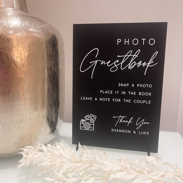 Photo Wedding Guest Book Sign, Modern Wedding Guestbook With Stand, Monochrome, Luxury Wedding Décor, Black & White A4 or A5 Photo Booth