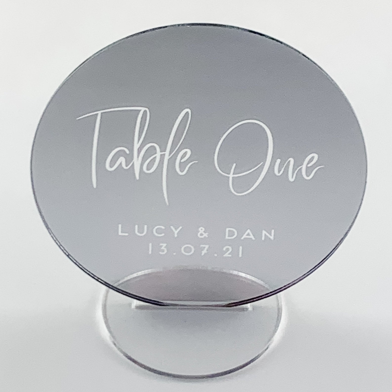 Silver Mirror Table Numbers, Custom Acrylic, Circle Wedding Table
