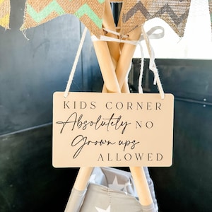 Kids Corner Sign: Wedding Decor No Adults Allowed (Beige Black)