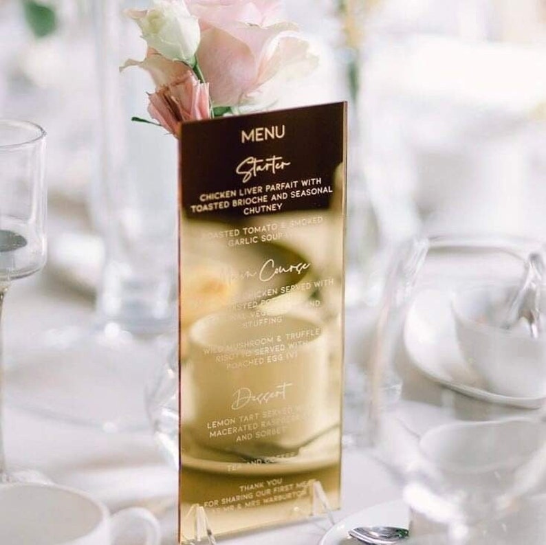 Gold Engraved Mirror Acrylic Menu Wedding Menus DL Standing Etsy