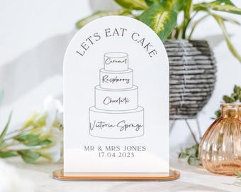 Wedding Cake Menu Acrylic Signs, Personalised (A5 Size, Multiple Finishes)