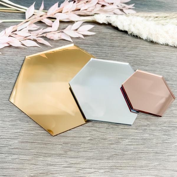 Mirror Acrylic Hexagon Blank Place Cards, 3mm Mirror Acrylic, Blanks In Gold, Silver Or Rose Gold, Acrylic Blanks Various Sizes Available