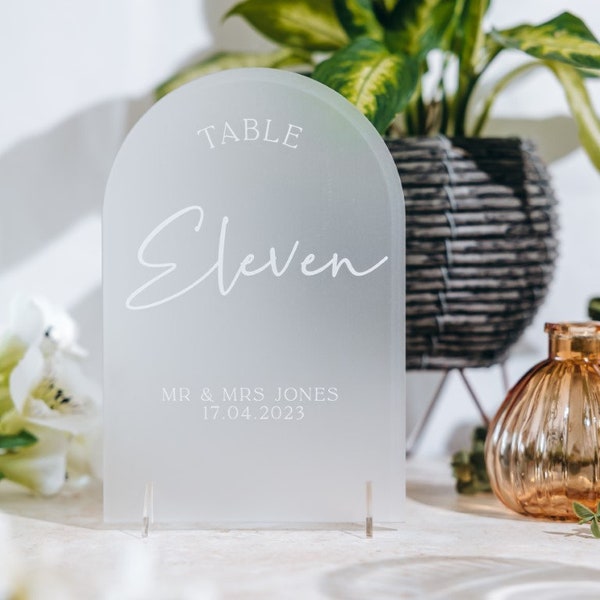 Frosted Acrylic Dome Top Personalised Wedding Table Numbers, Luxury Wedding Décor, Engraved Signs, Banqueting Tables, Centrepiece