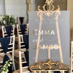 Frosted Acrylic Welcome Sign with Mirror Names, Wedding Welcome Signs, Venue Sign, Luxury Wedding Décor Silver, Gold Or Rose Gold Mirror, A0