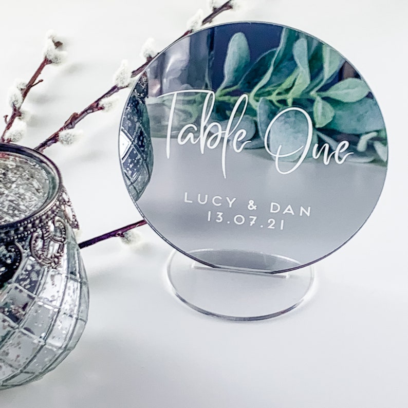 Silver Mirror Table Numbers Custom Acrylic Circle Wedding Etsy