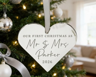 First Christmas Bauble: Personalised Wedding Ornament (Mr & Mrs)