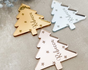 Christmas Tree Wedding Place Cards, Personalised Festive Place Names, Laser Engraved Name Setting, Festive Event Décor, Christmas Name Place