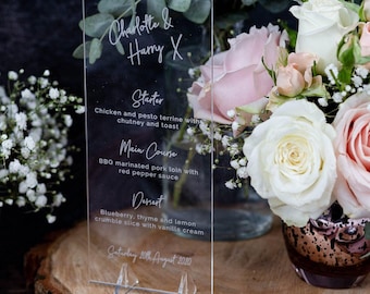 Custom Acrylic Wedding Menu - Elegant Engraved Table Sign