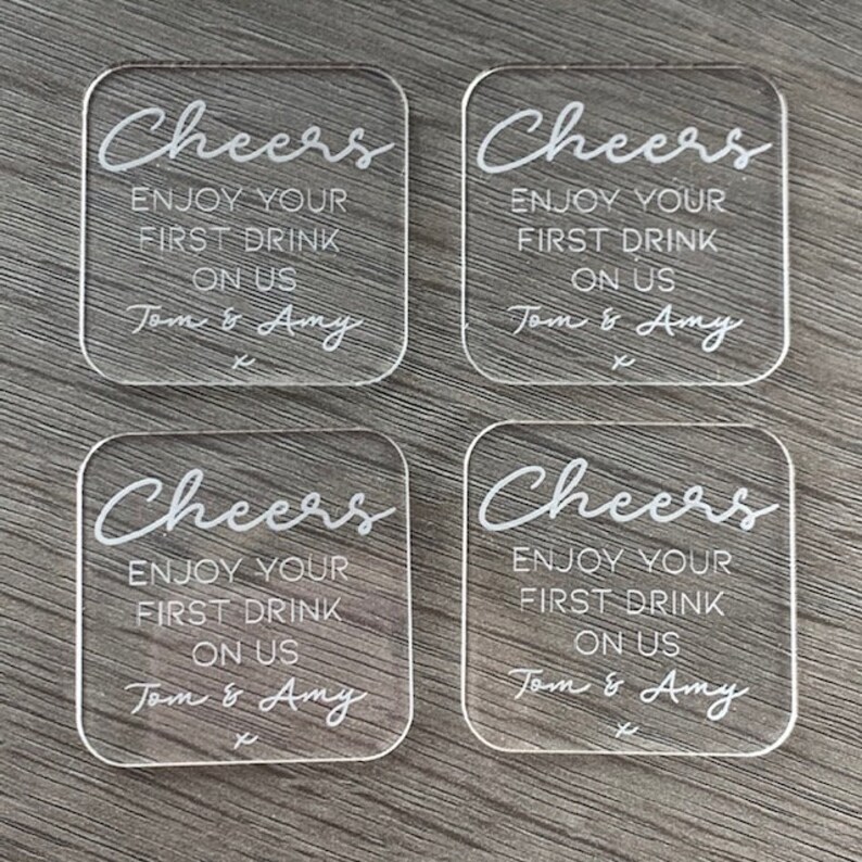 Personalised Wedding Favours, Drinks Token, Bespoke Favours, Free Drink Token for Wedding Guests, Favour Ideas, Engraved Acrylic Tokens image 8