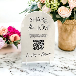 Cartello per matrimonio con condivisione di foto QR, targa per matrimonio personalizzata Share The Love, arredamento moderno per matrimonio, cartelli per ricevimento, condivisione di foto degli ospiti