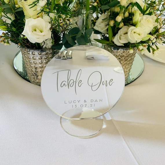 Silver Mirror Table Numbers Custom Acrylic Circle Wedding Etsy UK