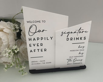 White & Black Wedding Welcome Drinks Personalised Sign Combined Sign, Monochrome Luxury Wedding Décor, Drinks Menu, Bar Sign, Venue Signage