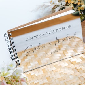 Silver Mirror Luxury Wedding Guest Book, Personalised Spiral Bound Wedding Guestbook, Gold, Rose Gold Engraved Wedding Stationary