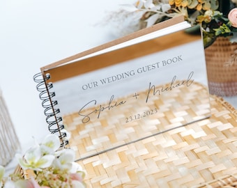 Silver Mirror Luxury Wedding Guest Book, Personalised Spiral Bound Wedding Guestbook, Matt Black, Gold, Rose Gold Wedding Stationary