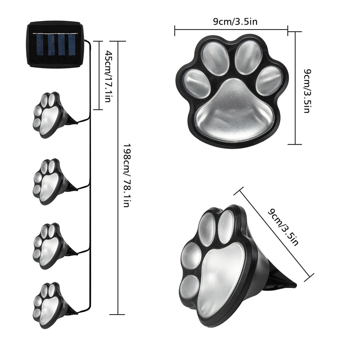 Solar Dog Paw Path Lights, 4 Per String