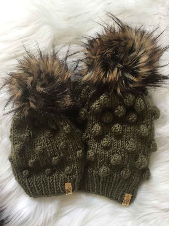 olive green bobble hat