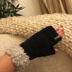 Fur-bulous Fingerless Mitts - one of a kind - you can be stylish and warm in these unique mitts - perfect for using your phone...