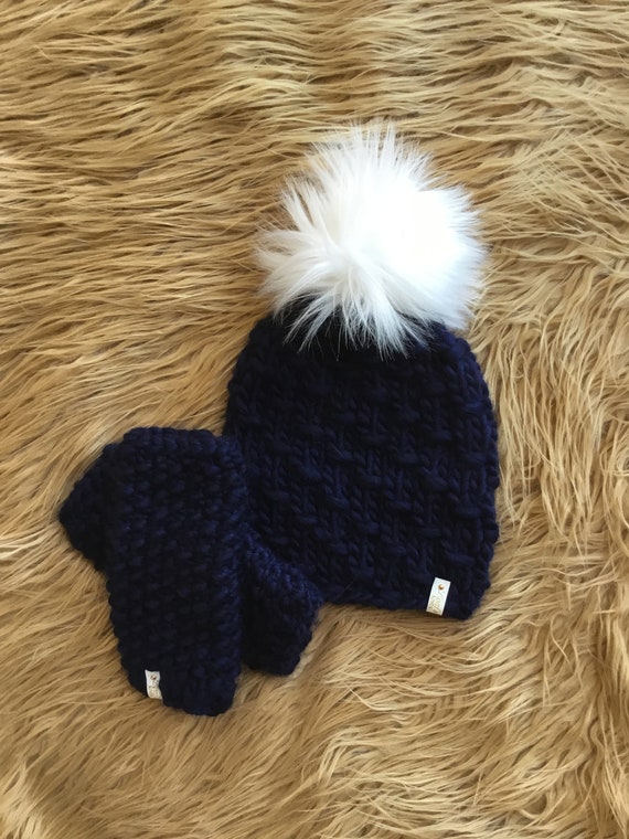Navy Blue Hand Knit Luxury Hat 